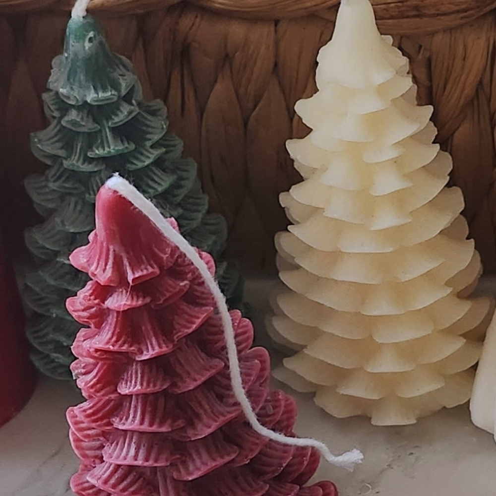 Holiday Tree Candle Trio - Green, Red, and Cream